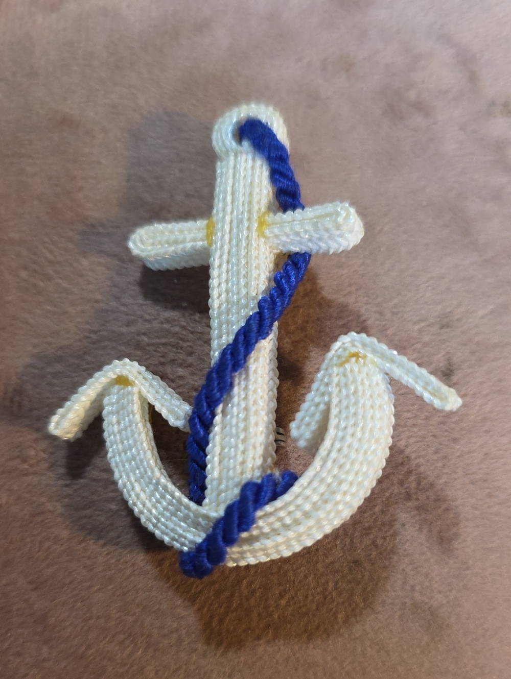Vintage Hand Crafted Nautical Anchor Applique with Blue Rope Brooch